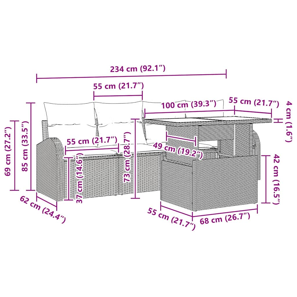 Gartensofa-set mit Kissen 5 pcs Schwarz Poly-Rattan – Bild 10