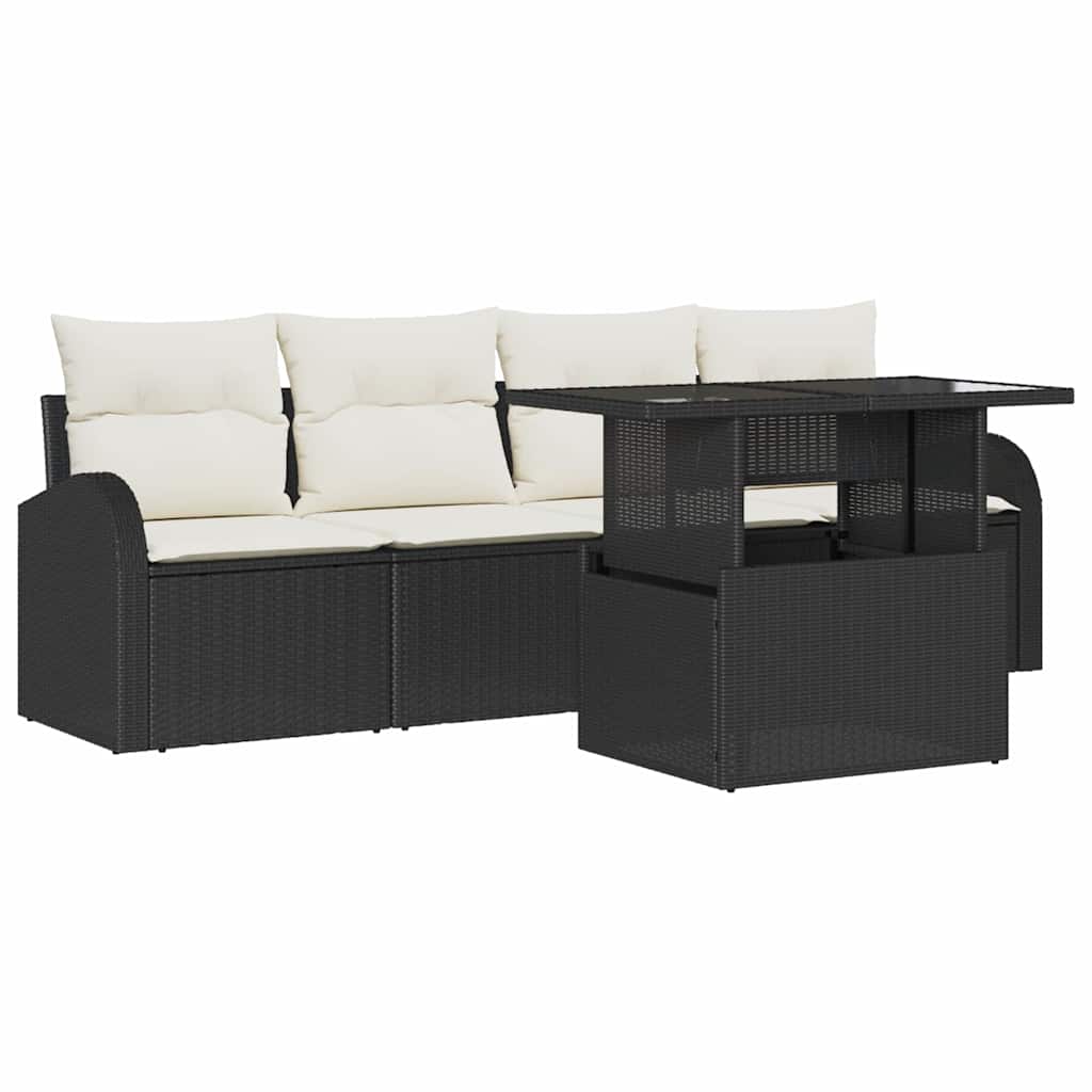 Gartensofa-set mit Kissen 5 pcs Schwarz Poly-Rattan – Bild 2