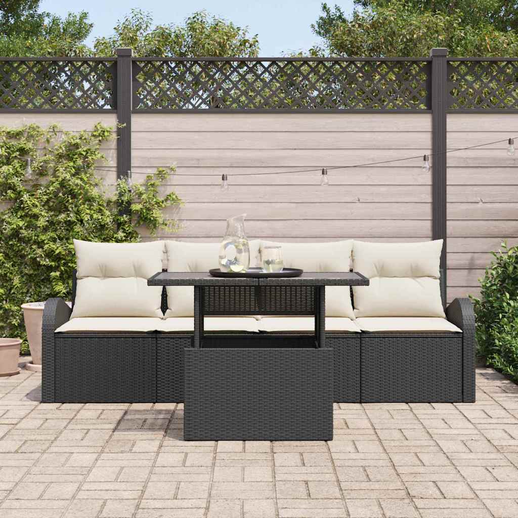 Gartensofa-set mit Kissen 5 pcs Schwarz Poly-Rattan – Bild 3