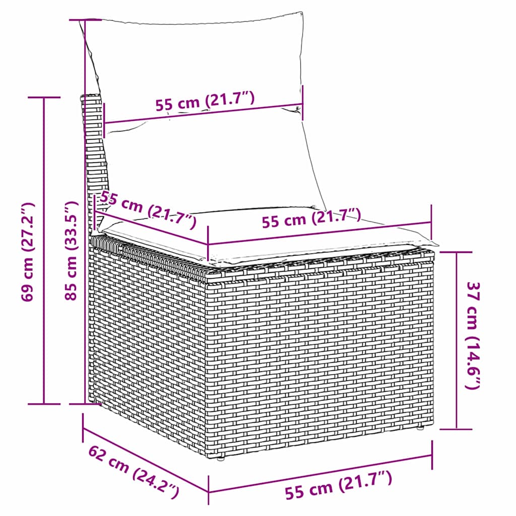 Gartensofa-set mit Kissen 8 pcs Schwarz Poly-Rattan – Bild 13