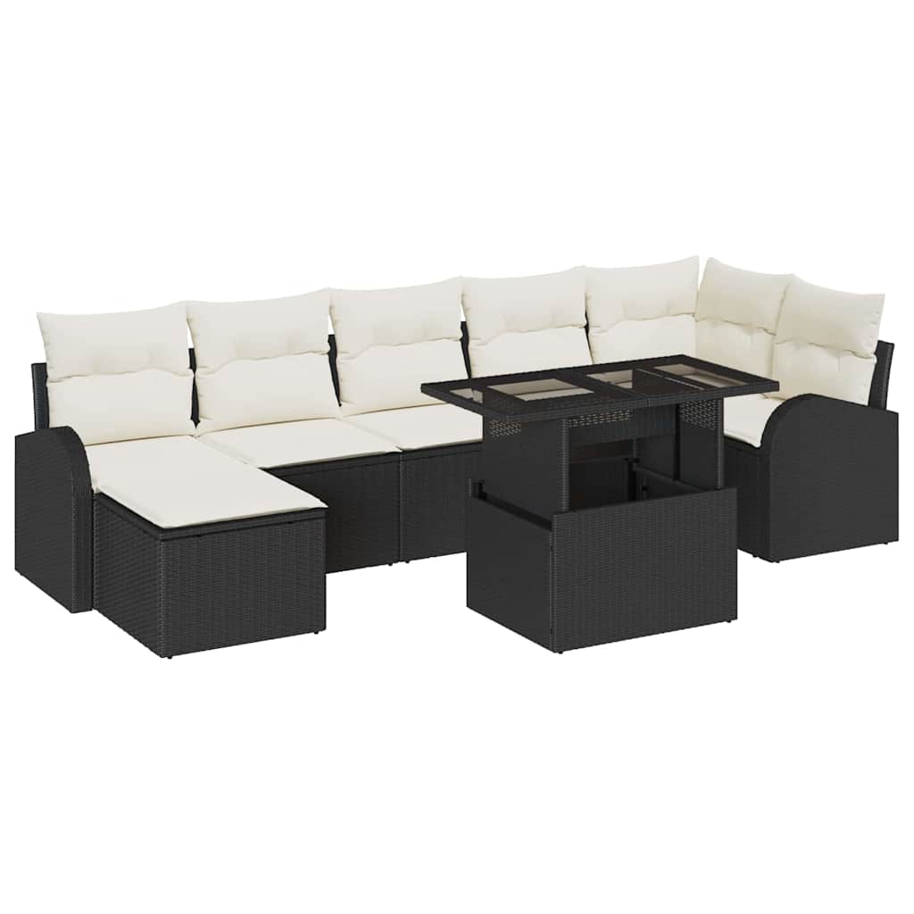 Gartensofa-set mit Speicher 8 pcs Schwarz und Creme Poly-Rattan – Bild 2
