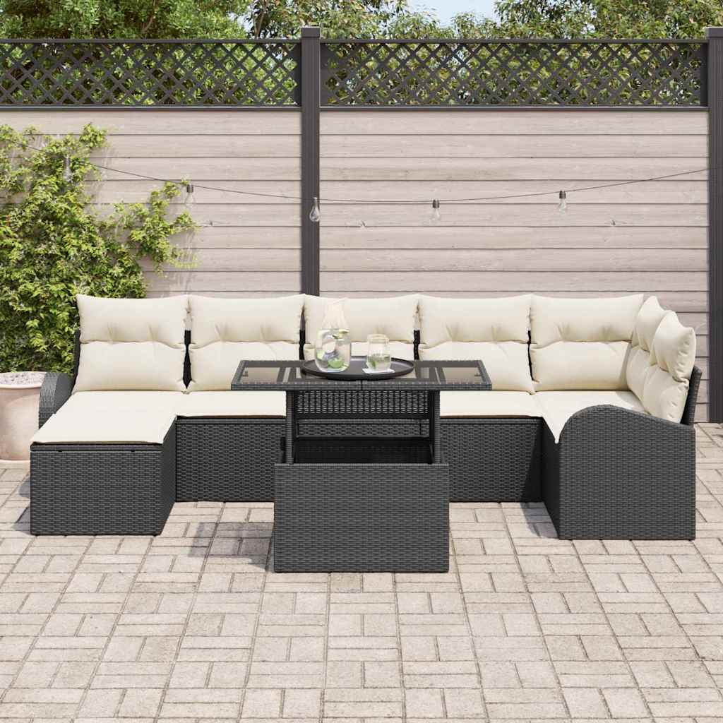 Gartensofa-set mit Speicher 8 pcs Schwarz und Creme Poly-Rattan – Bild 3