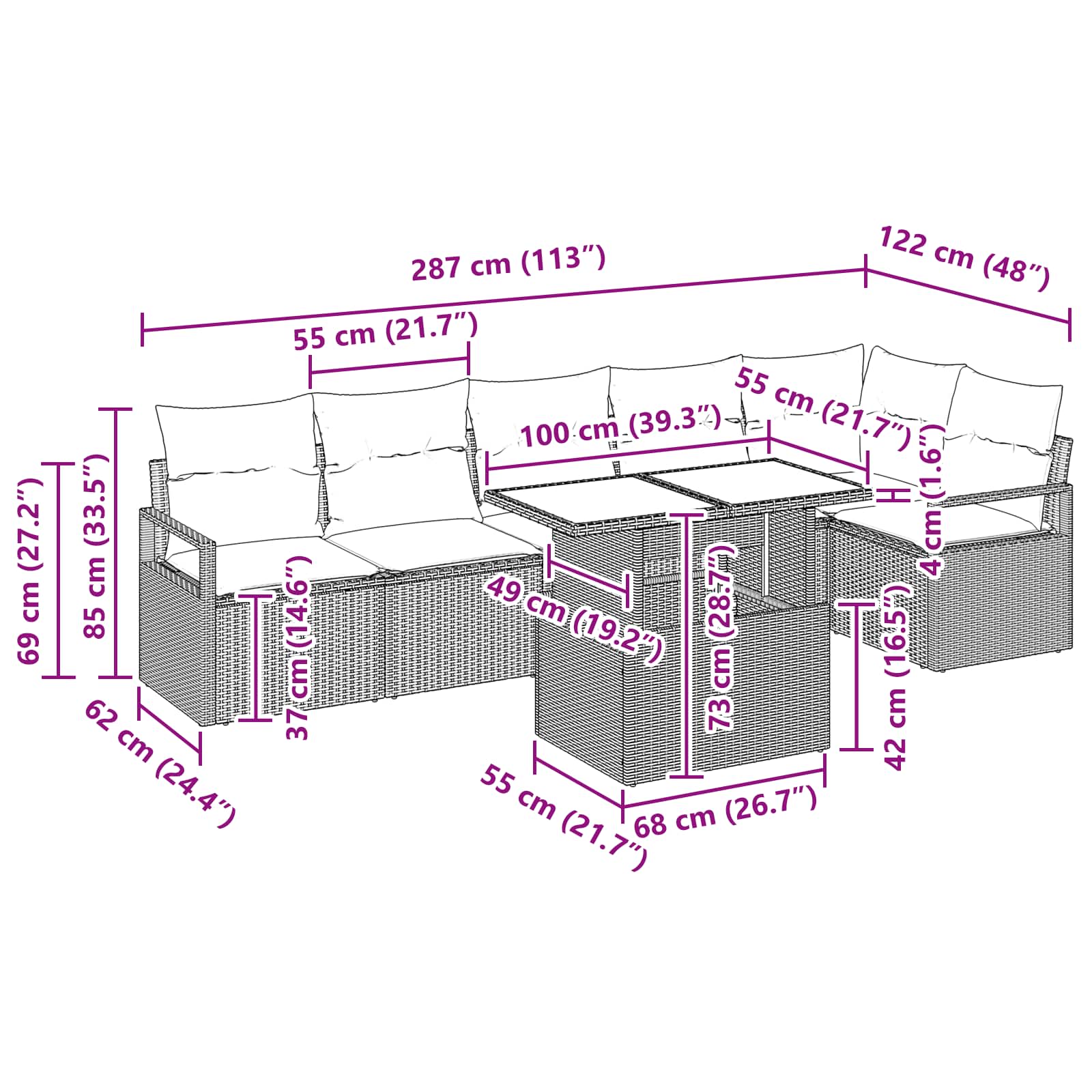 Gartensofa-set mit Speicher 7 pcs Braun und Rot Poly-Rattan – Bild 11