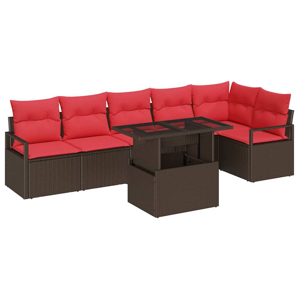 Gartensofa-set mit Speicher 7 pcs Braun und Rot Poly-Rattan – Bild 2