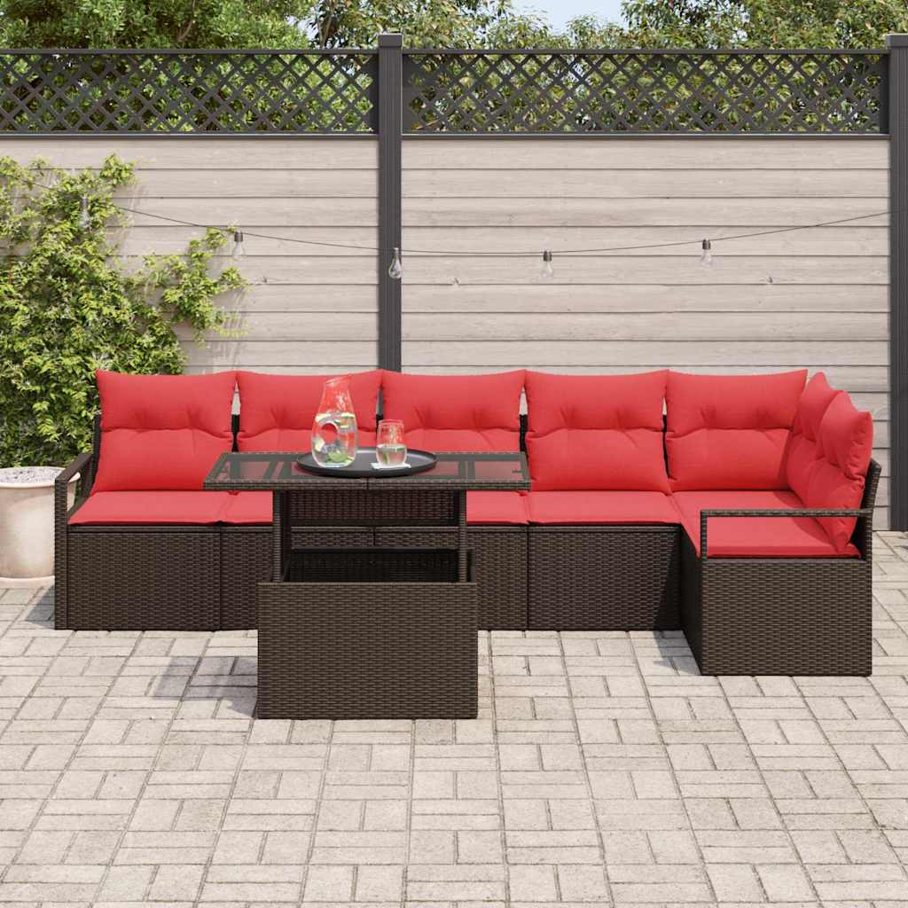 Gartensofa-set mit Speicher 7 pcs Braun und Rot Poly-Rattan – Bild 3