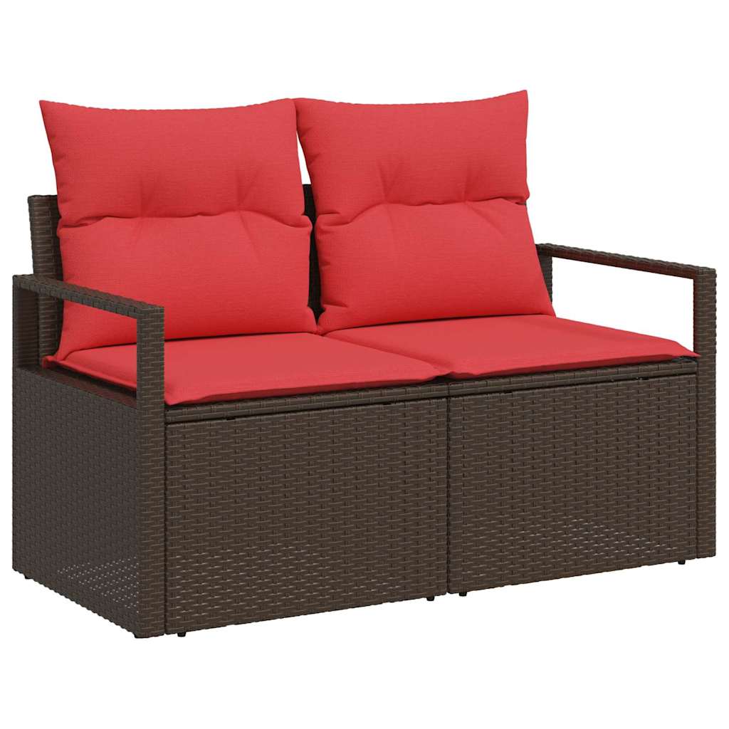 Gartensofa-set mit Speicher 7 pcs Braun und Rot Poly-Rattan – Bild 4