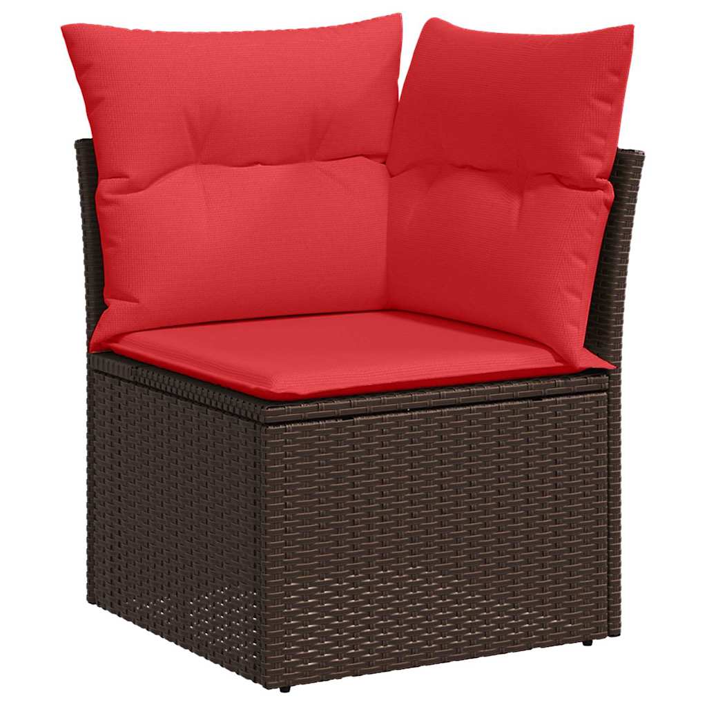 Gartensofa-set mit Speicher 7 pcs Braun und Rot Poly-Rattan – Bild 5