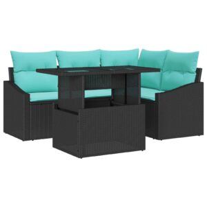 Garten-Sofa-Set mit Kissen mit Speicher 6 pcs Schwarz und Creme