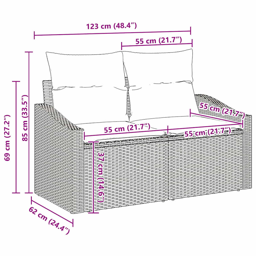 Sofa Set mit Kissen 10 pcs Schwarz und Creme Poly-Rattan – Bild 13