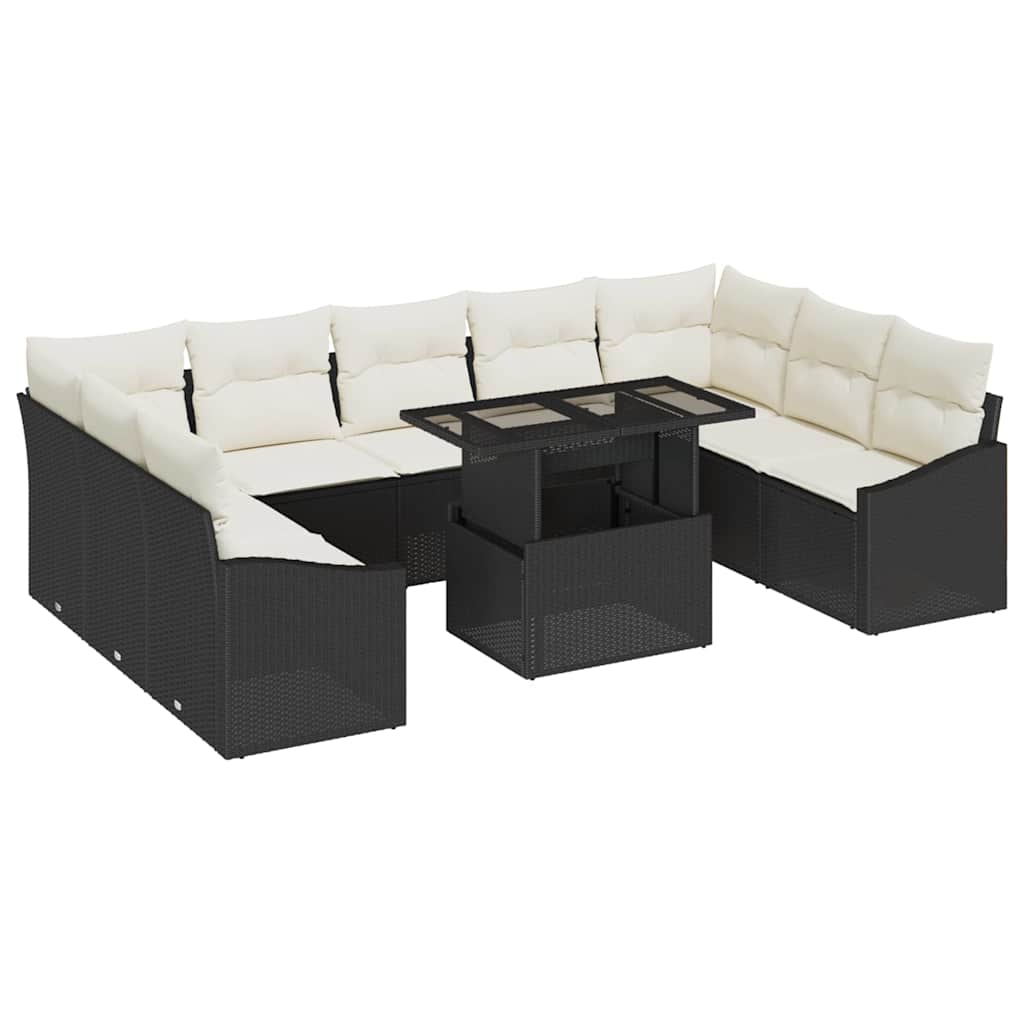 Sofa Set mit Kissen 10 pcs Schwarz und Creme Poly-Rattan – Bild 2