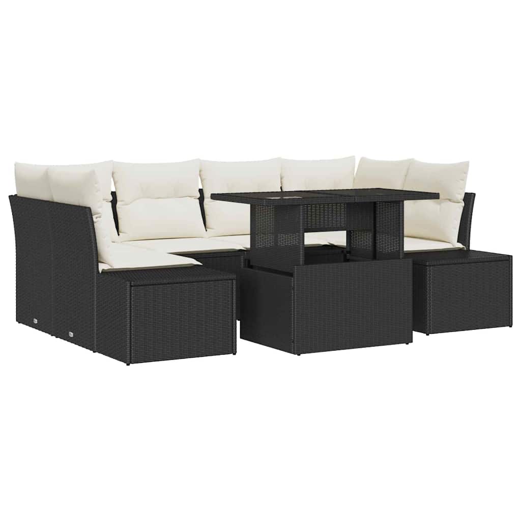 Sofa Set mit Kissen 7 pcs Schwarz und Creme Poly-Rattan – Bild 2
