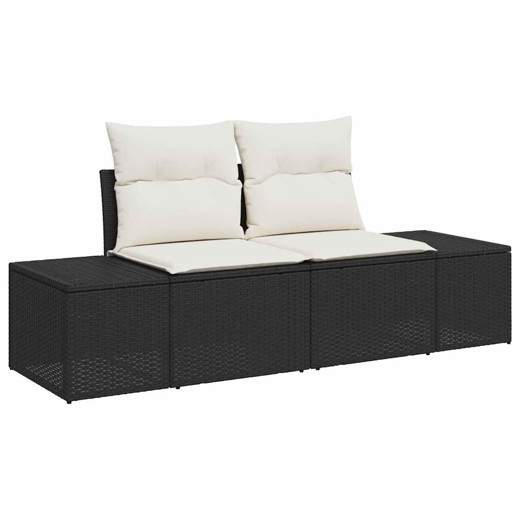 Sofa Set mit Kissen 7 pcs Schwarz und Creme Poly-Rattan – Bild 4