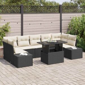 Sofa Set mit Kissen 8 pcs Schwarz und Creme Poly-Rattan