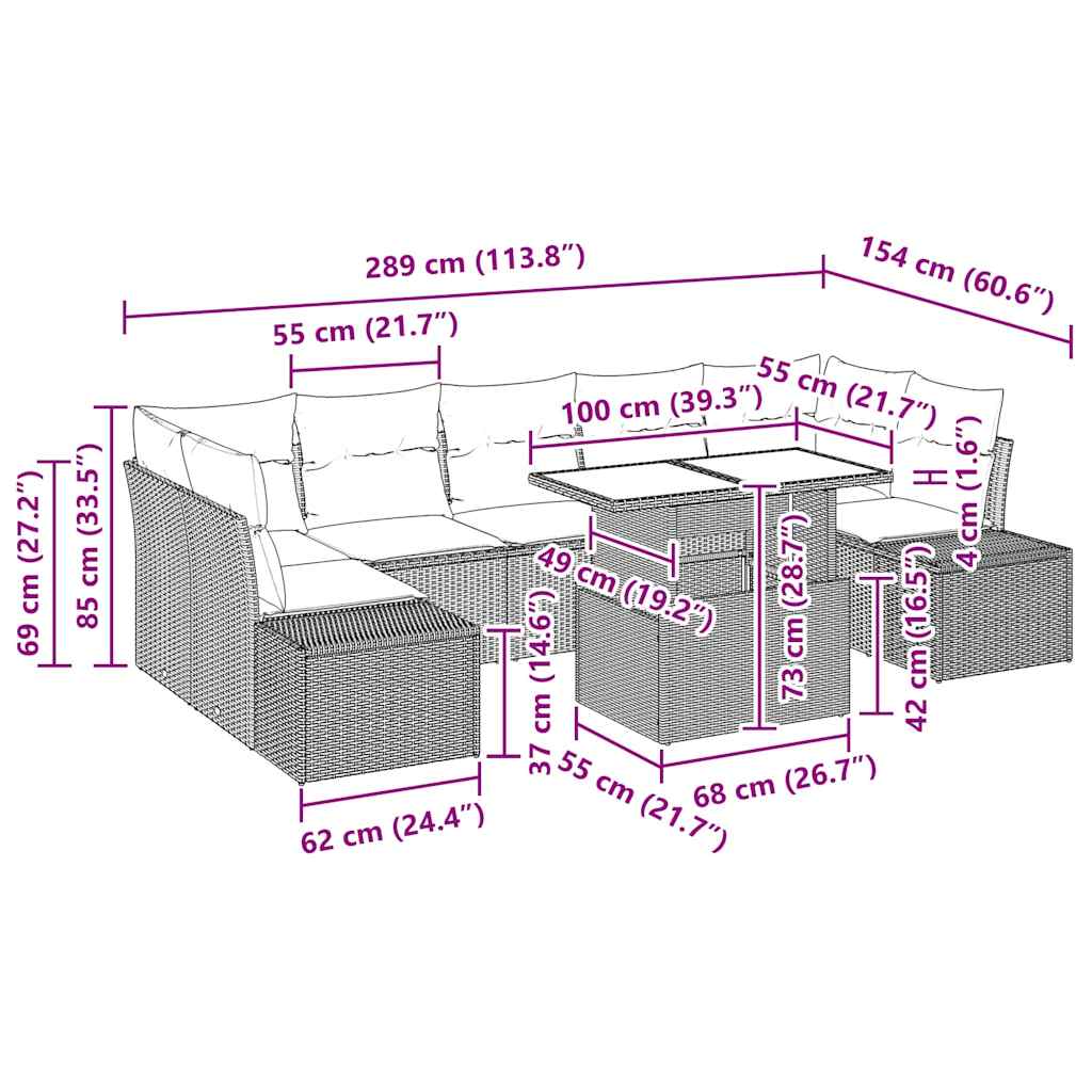 Sofa Set mit Kissen 8 pcs Schwarz und Creme Poly-Rattan – Bild 11