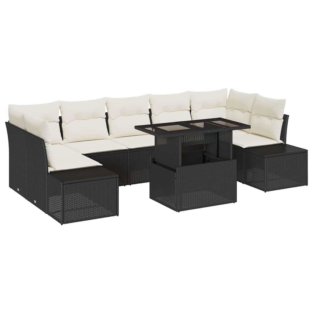 Sofa Set mit Kissen 8 pcs Schwarz und Creme Poly-Rattan – Bild 2