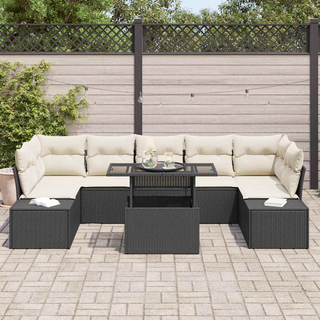 Sofa Set mit Kissen 8 pcs Schwarz und Creme Poly-Rattan – Bild 3