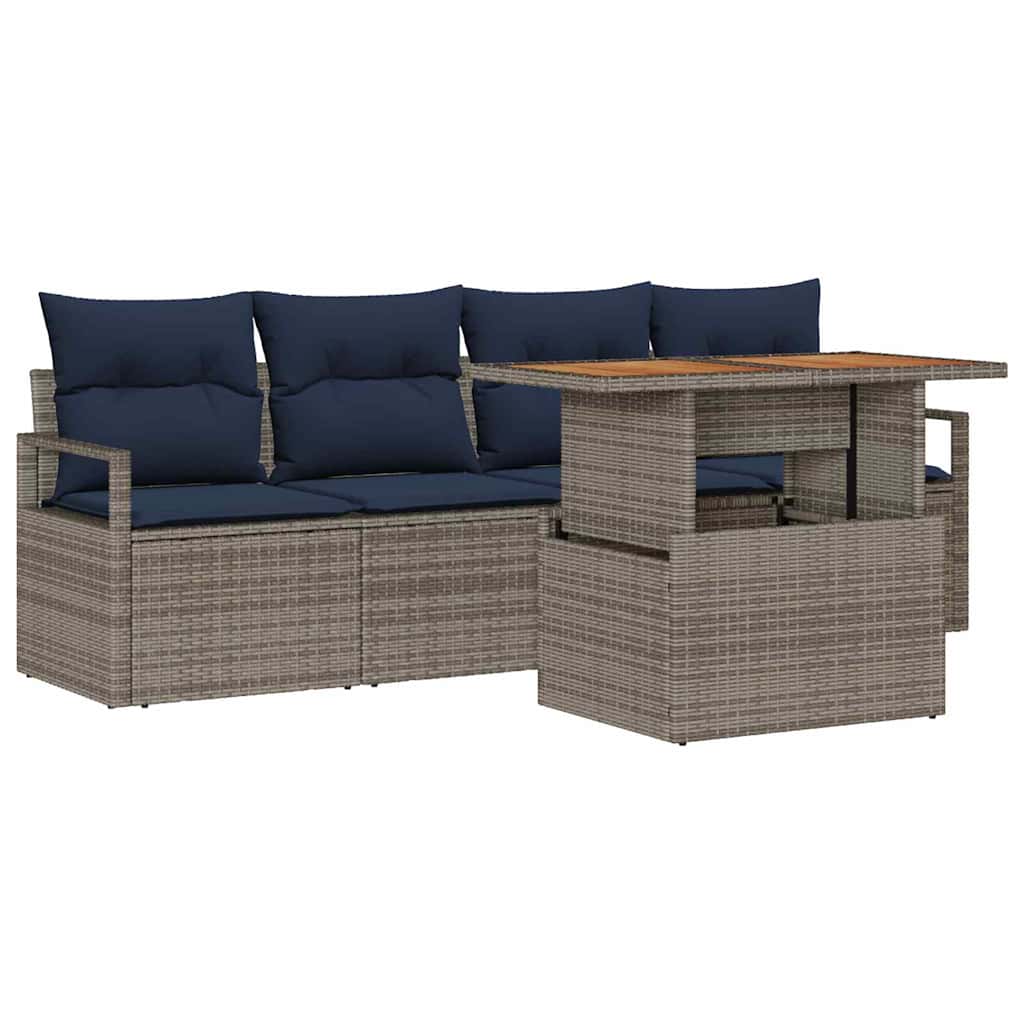 Garten-Sofa-Set mit Kissen 5 pcs Grau und Marineblau – Bild 2