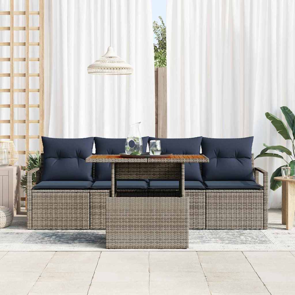 Garten-Sofa-Set mit Kissen 5 pcs Grau und Marineblau – Bild 3