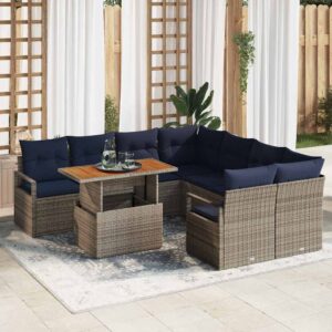 Garten Essgruppe mit Kissen 9 pcs Grau und Marineblau