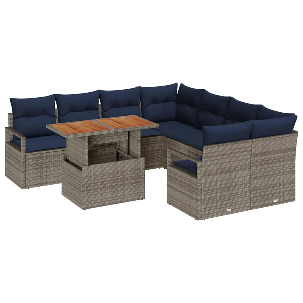 Garten Essgruppe mit Kissen 9 pcs Grau und Marineblau – Bild 2