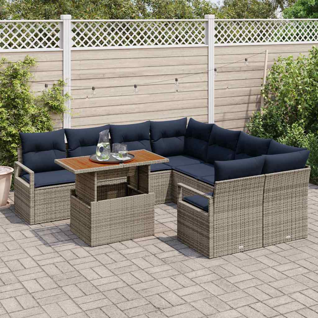 Garten Essgruppe mit Kissen 9 pcs Grau und Marineblau – Bild 3