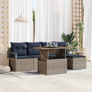 Garten Essgruppe mit Kissen 6 pcs Grau und Marineblau