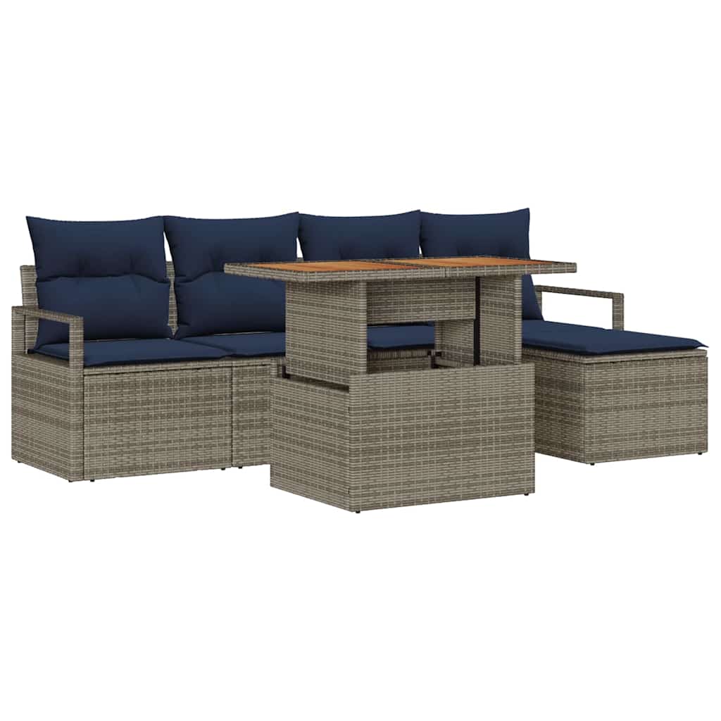Garten Essgruppe mit Kissen 6 pcs Grau und Marineblau – Bild 2