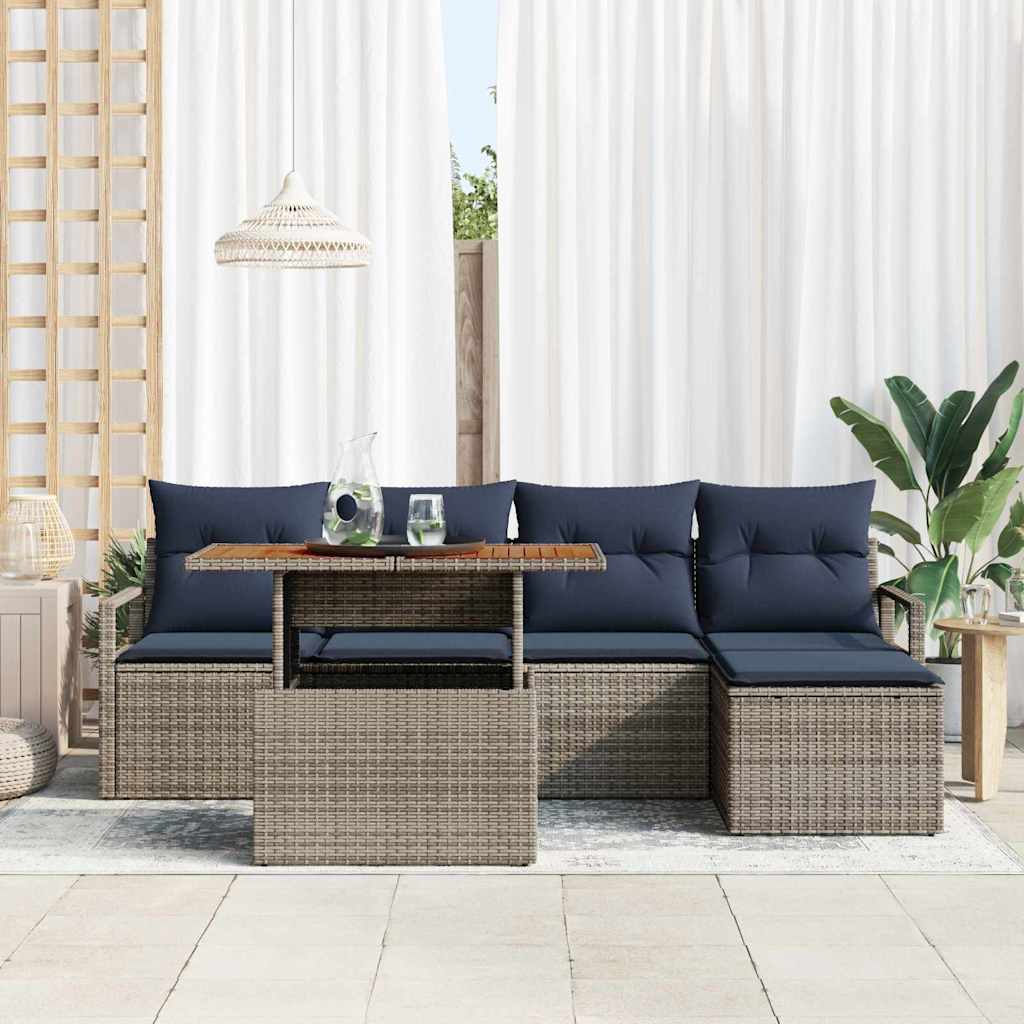 Garten Essgruppe mit Kissen 6 pcs Grau und Marineblau – Bild 3