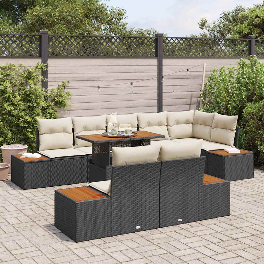Garten Essgruppe mit Kissen 9 pcs Schwarz und Beige – Bild 3