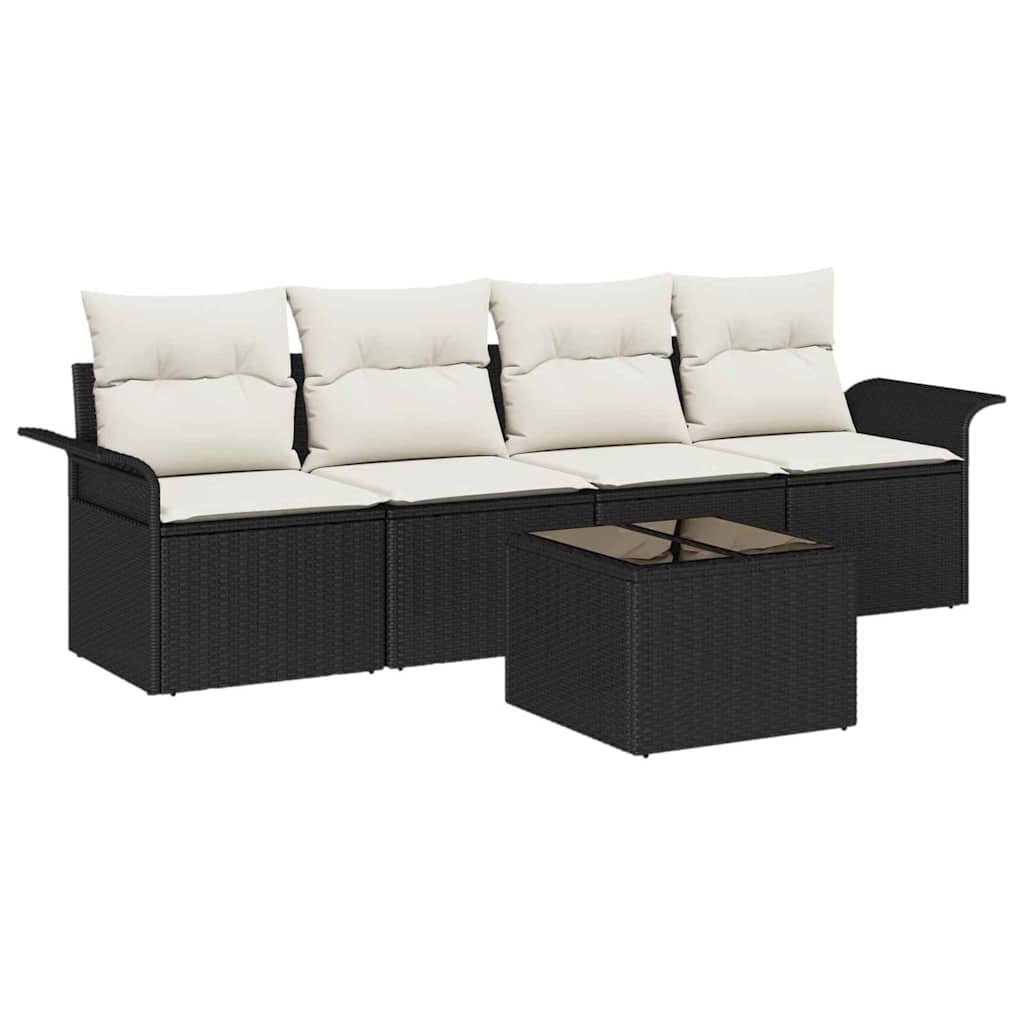 Gartensofa-set mit Kissen 5 pcs Schwarz und Creme Poly-Rattan – Bild 2