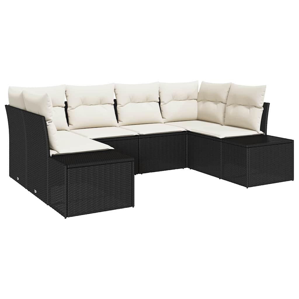 Gartensofa-set mit Speicher 6 pcs Schwarz und Creme Poly Rattan – Bild 2