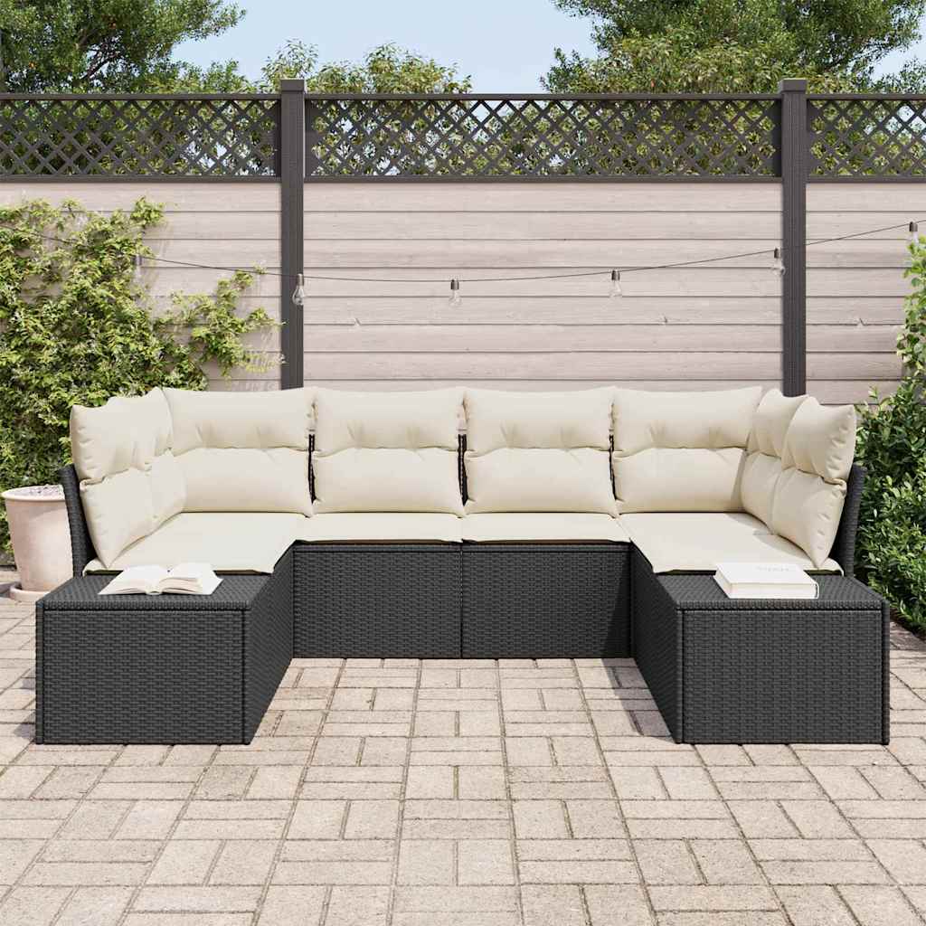 Gartensofa-set mit Speicher 6 pcs Schwarz und Creme Poly Rattan – Bild 3