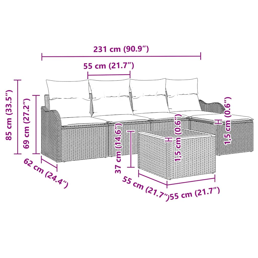 Gartensofa-set mit Speicher 6 pcs Schwarz und Creme Poly-Rattan – Bild 13