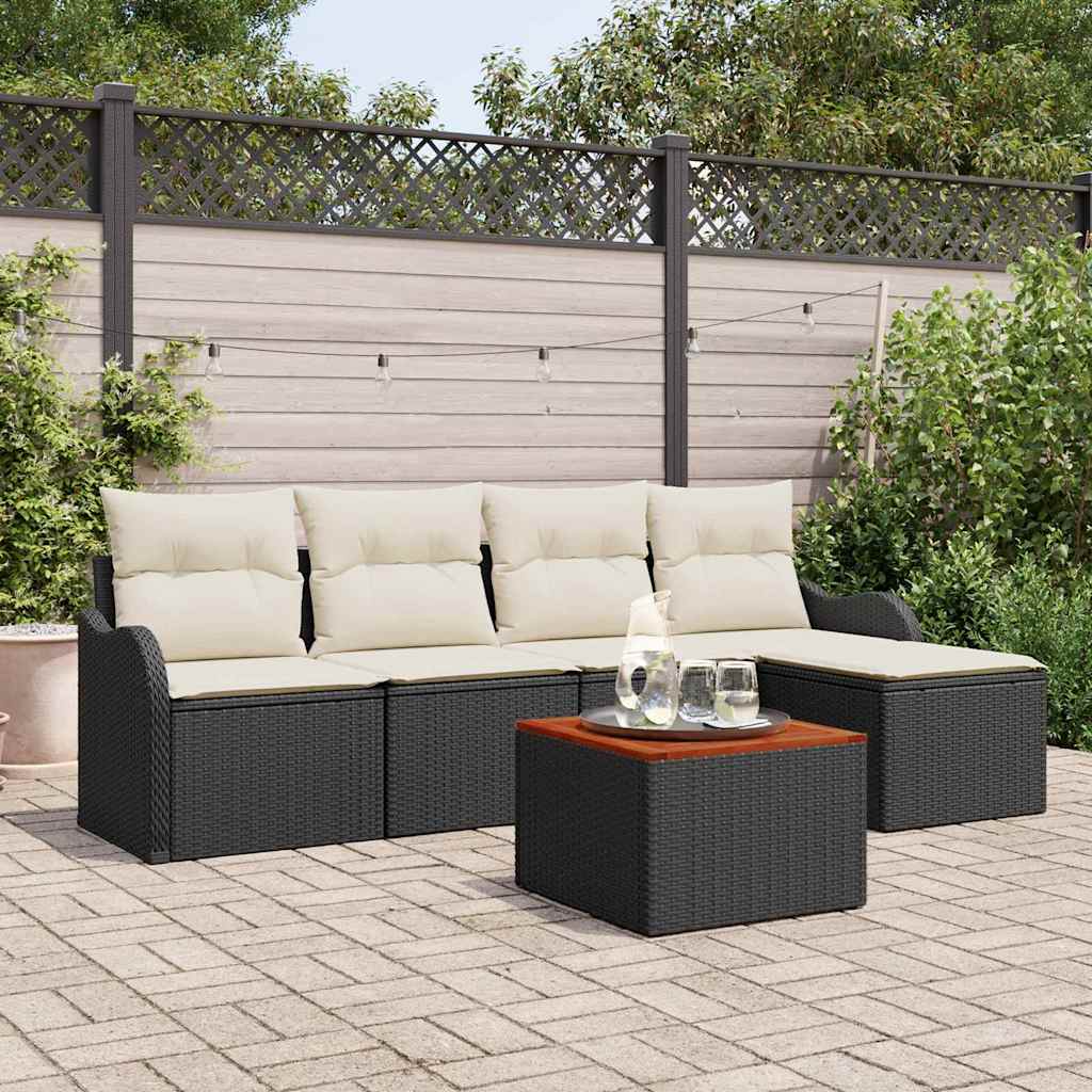 Gartensofa-set mit Speicher 6 pcs Schwarz und Creme Poly-Rattan – Bild 3