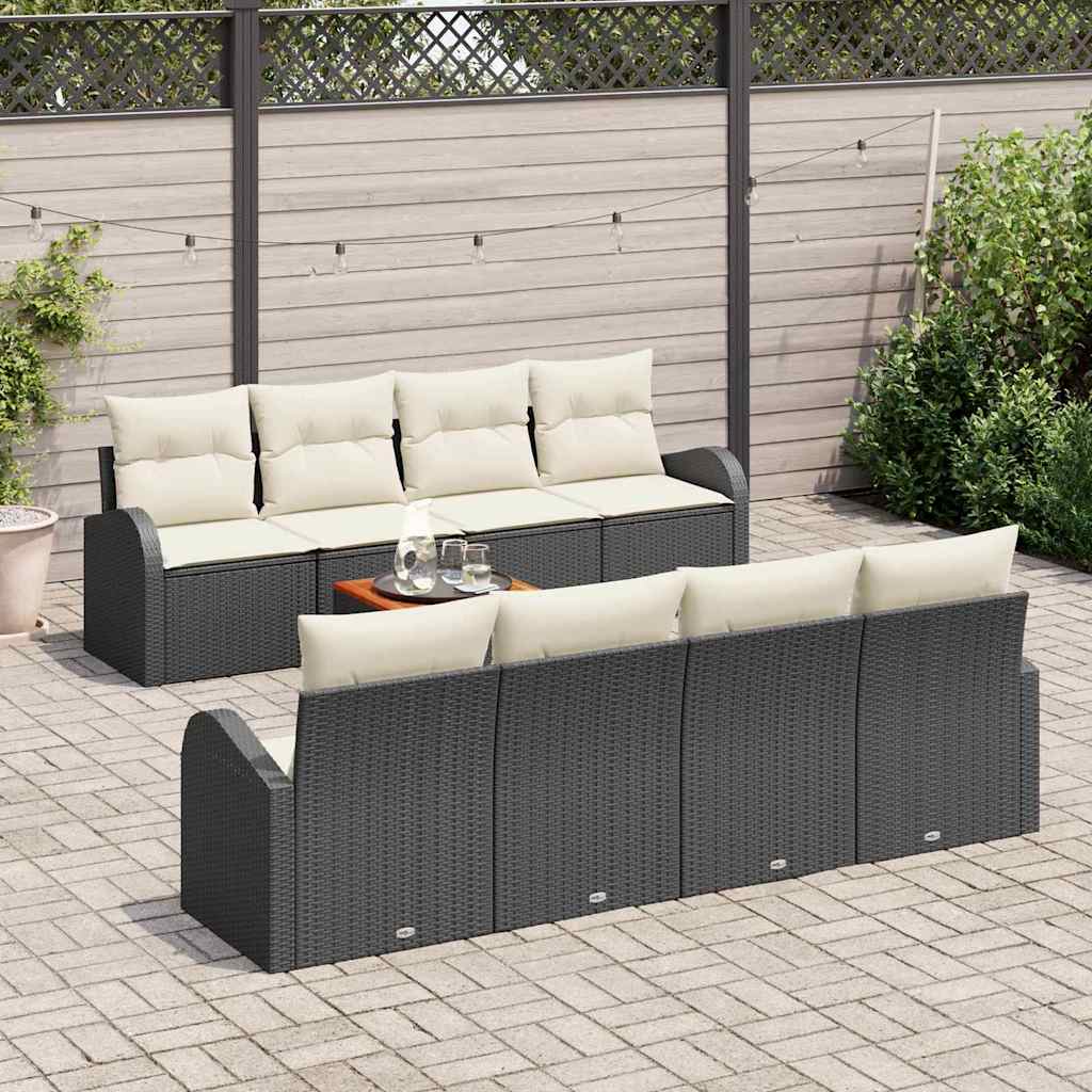 Gartensofa-set mit Speicher 9 pcs Schwarz und Creme Poly-Rattan – Bild 3