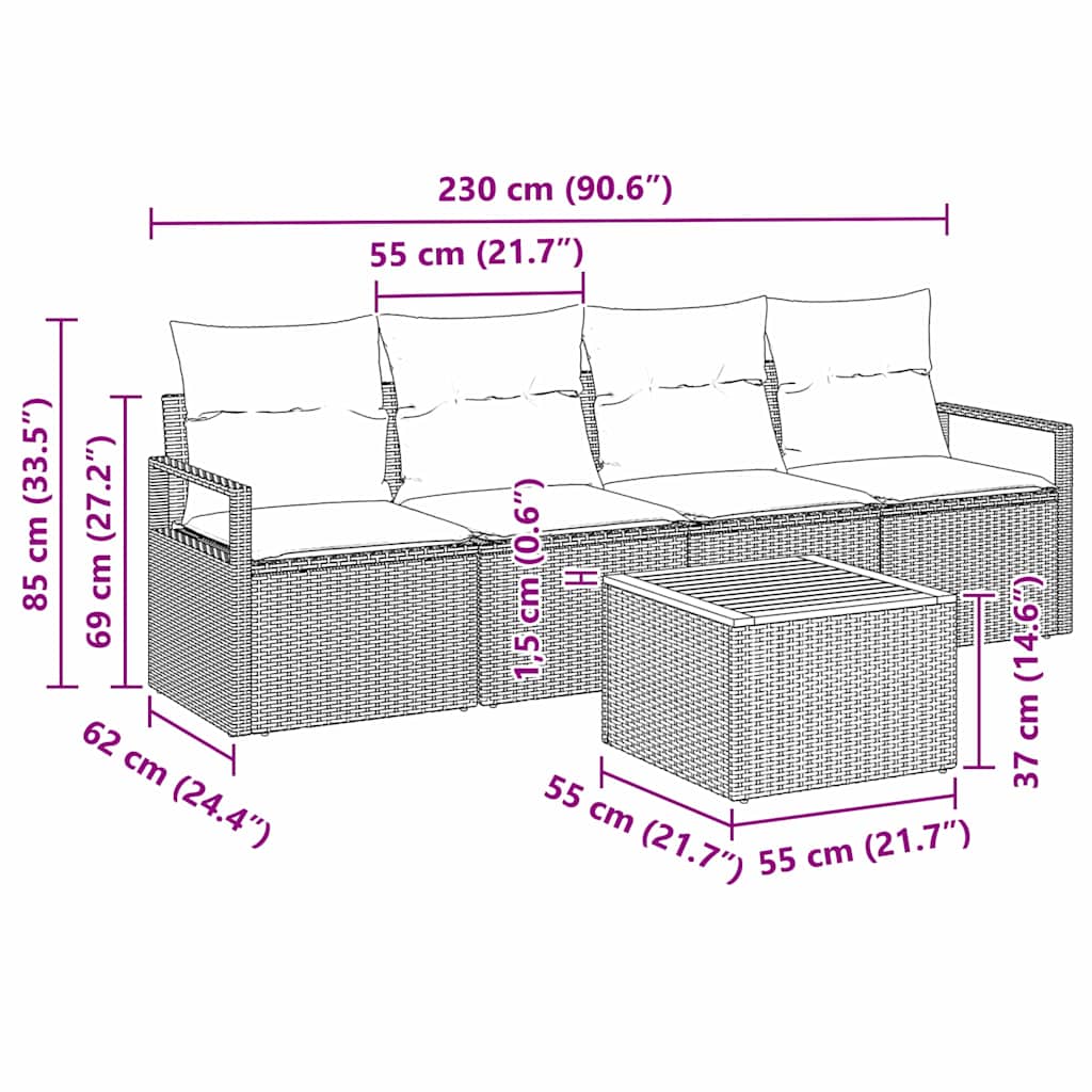 Gartensofa-set mit Speicher 5 pcs Schwarz und Creme Poly-Rattan – Bild 11