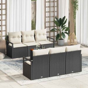 Gartensofa-set mit Speicher 7 pcs Schwarz und Creme Poly-Rattan