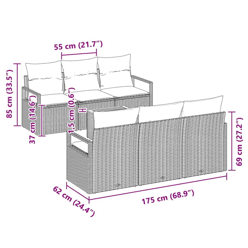 Gartensofa-set mit Speicher 7 pcs Schwarz und Creme Poly-Rattan – Bild 11