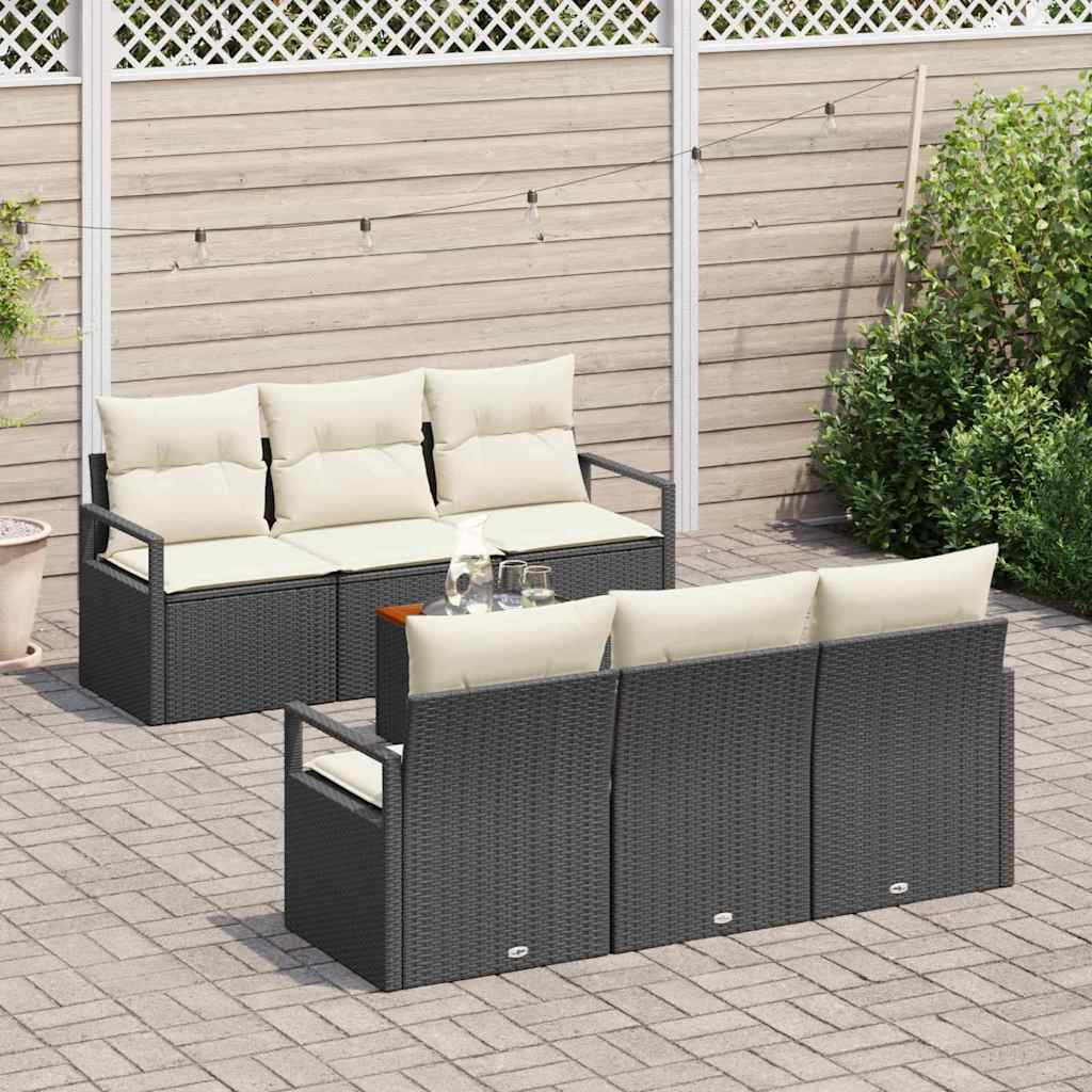 Gartensofa-set mit Speicher 7 pcs Schwarz und Creme Poly-Rattan – Bild 3
