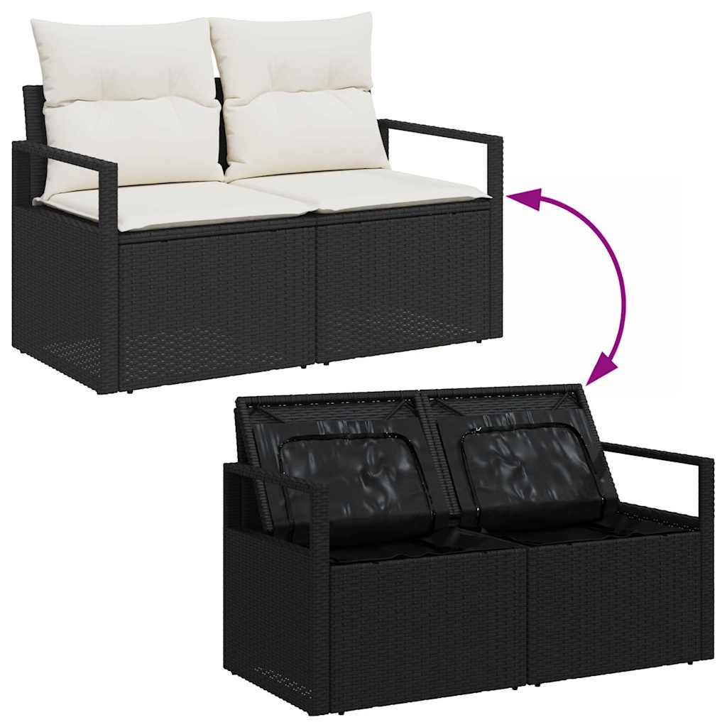 Gartensofa-set mit Speicher 7 pcs Schwarz und Creme Poly-Rattan – Bild 9