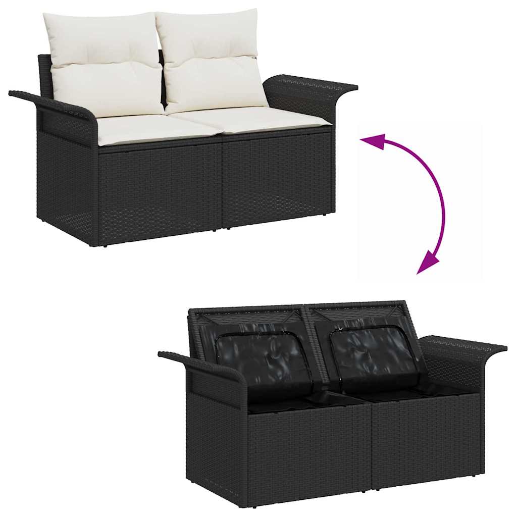 Garten-Sofa-Set mit Kissen 7 pcs Schwarz Poly Rattan – Bild 6