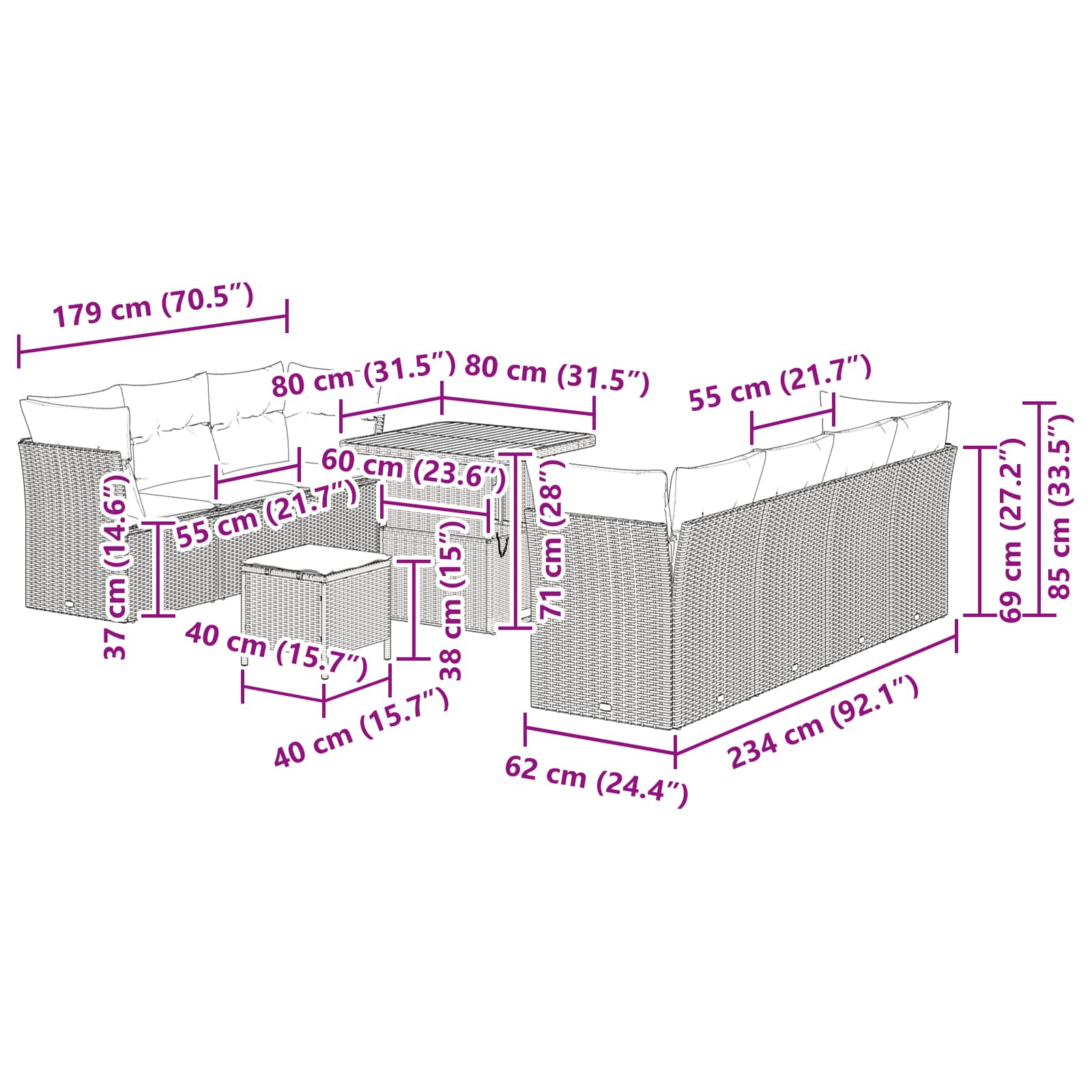 Gartensofa-set 10 pcs Schwarz Poly-Rattan – Bild 9