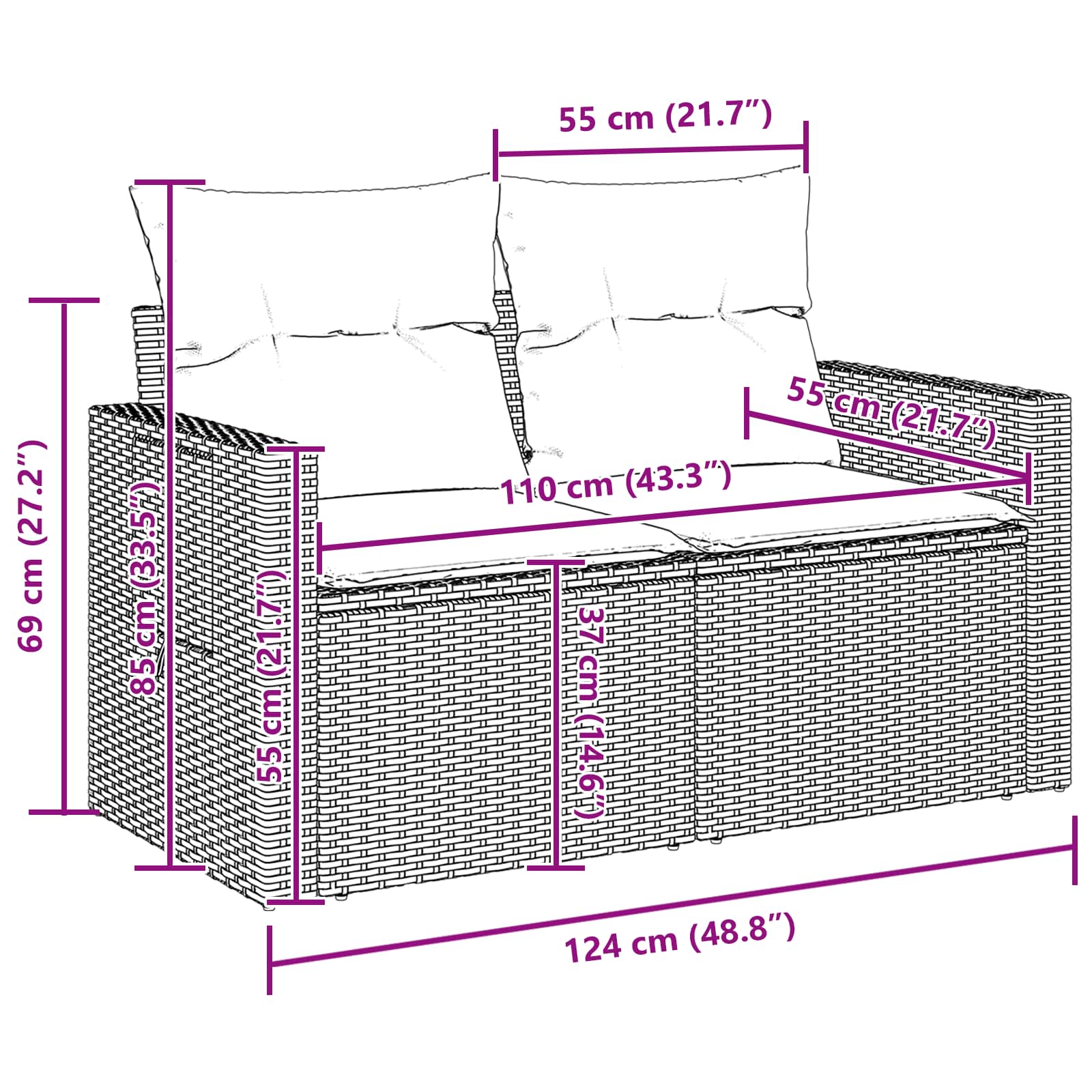 Gartensofa-set mit Kissen 8 pcs Schwarz Poly-Rattan – Bild 12