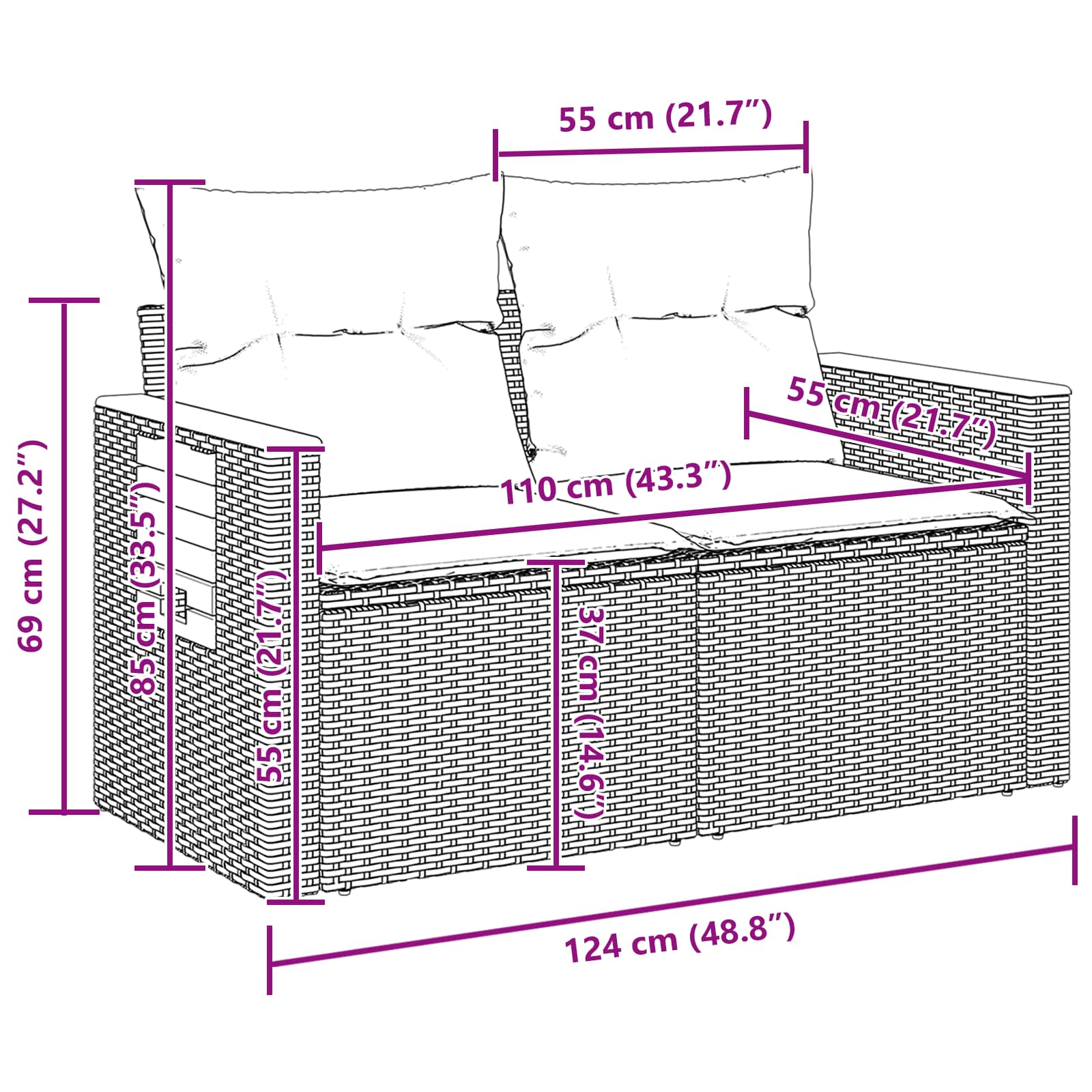 Gartensofa-set mit Kissen 9 pcs Schwarz – Bild 12