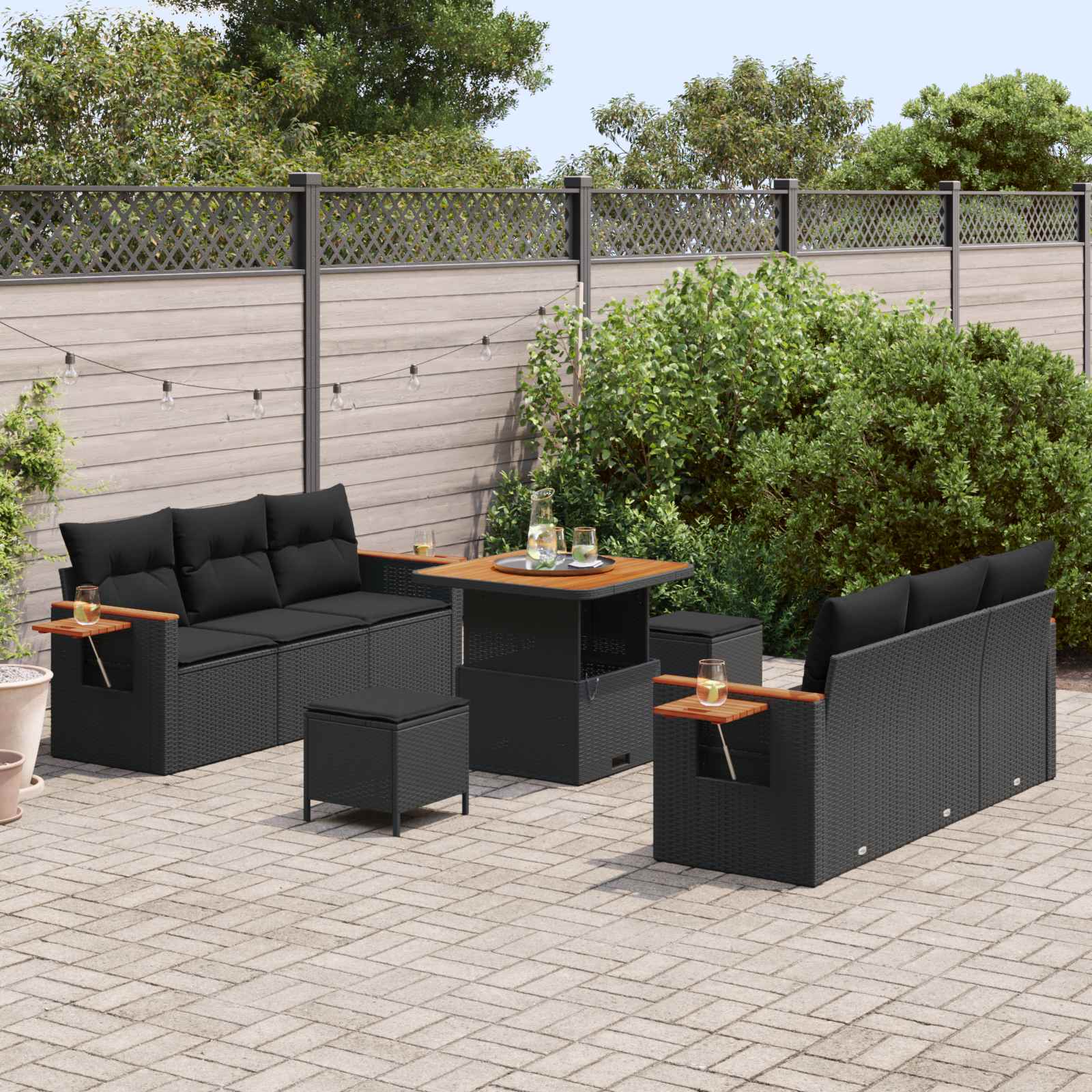 Gartensofa-set mit Kissen 9 pcs Schwarz – Bild 3