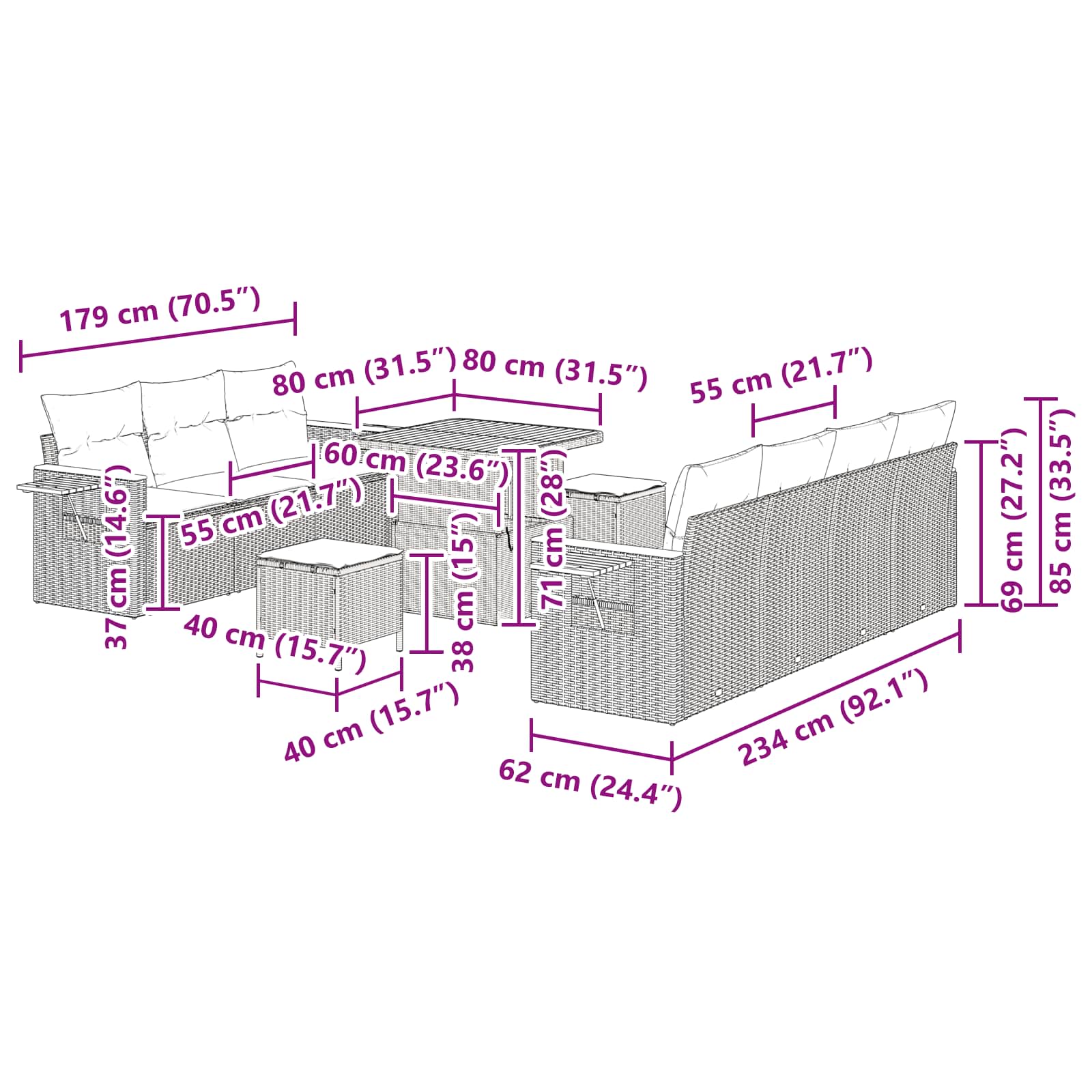 Gartensofa-set mit Kissen 10 pcs Schwarz – Bild 13