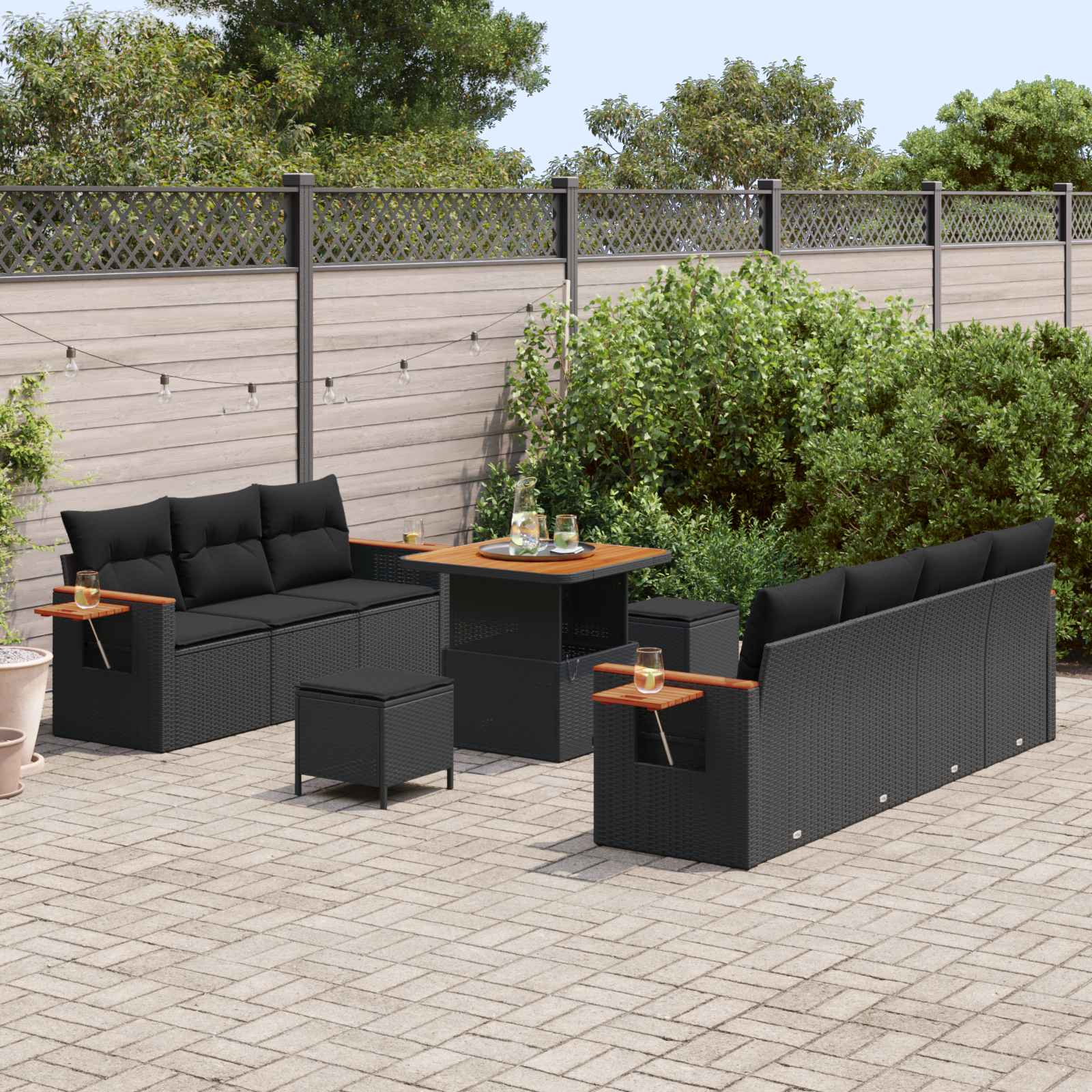 Gartensofa-set mit Kissen 10 pcs Schwarz – Bild 3
