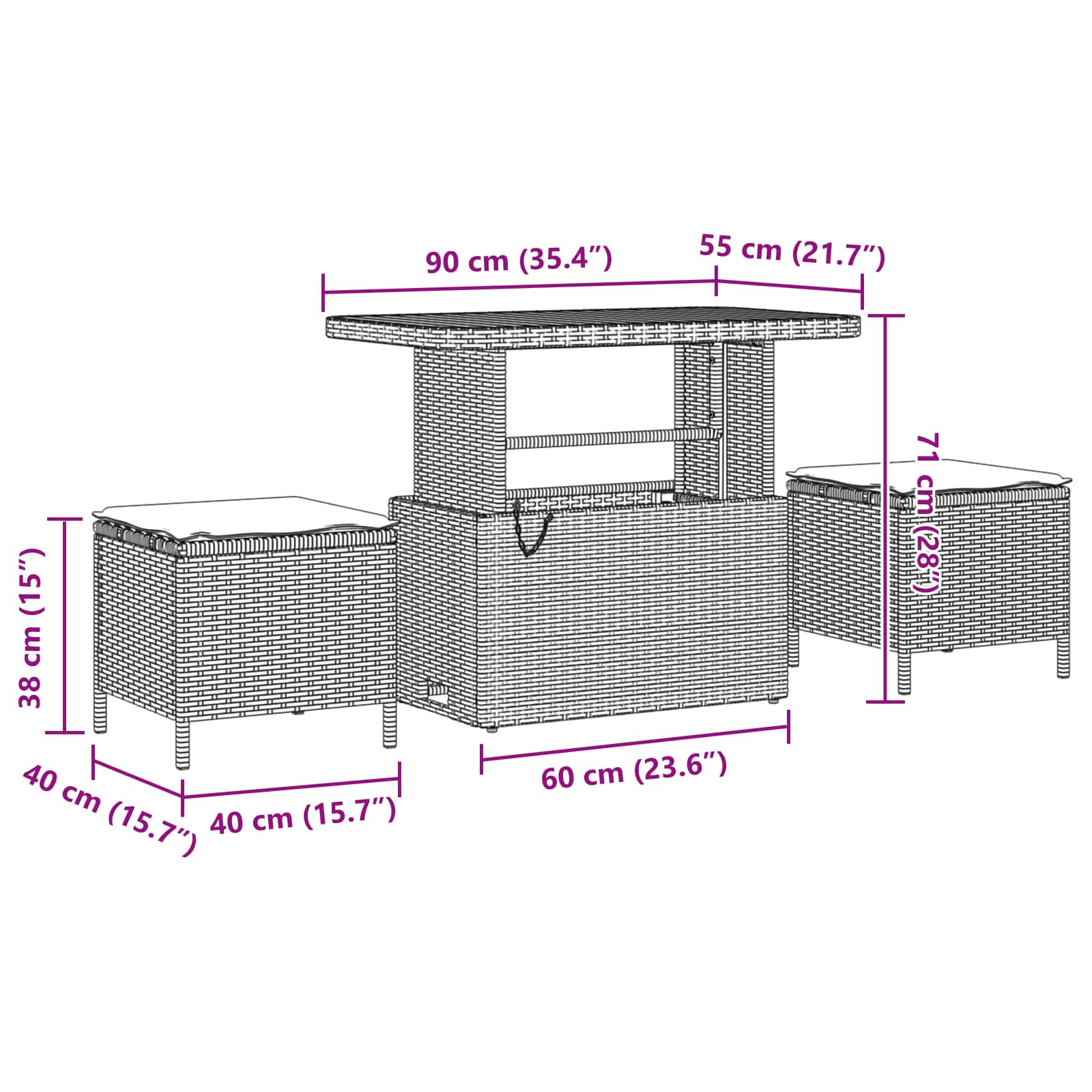 Gartensofa-set mit Kissen 13 pcs Schwarz Poly-Rattan – Bild 13