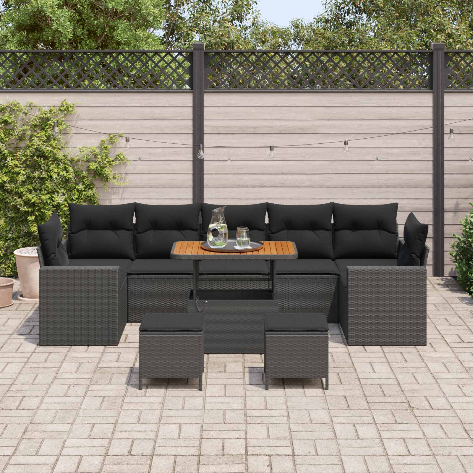 Gartensofa-set mit Kissen 13 pcs Schwarz Poly-Rattan – Bild 3