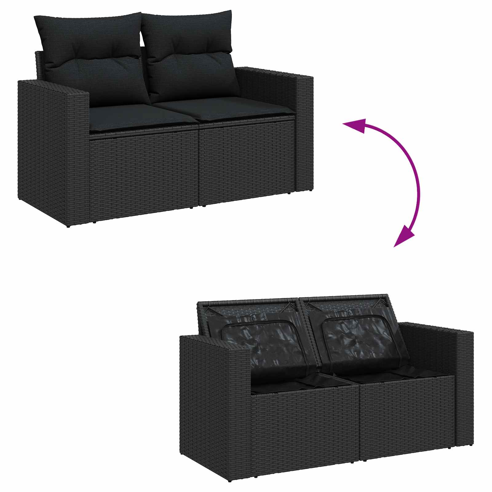 Gartensofa-set mit Kissen 13 pcs Schwarz Poly-Rattan – Bild 9